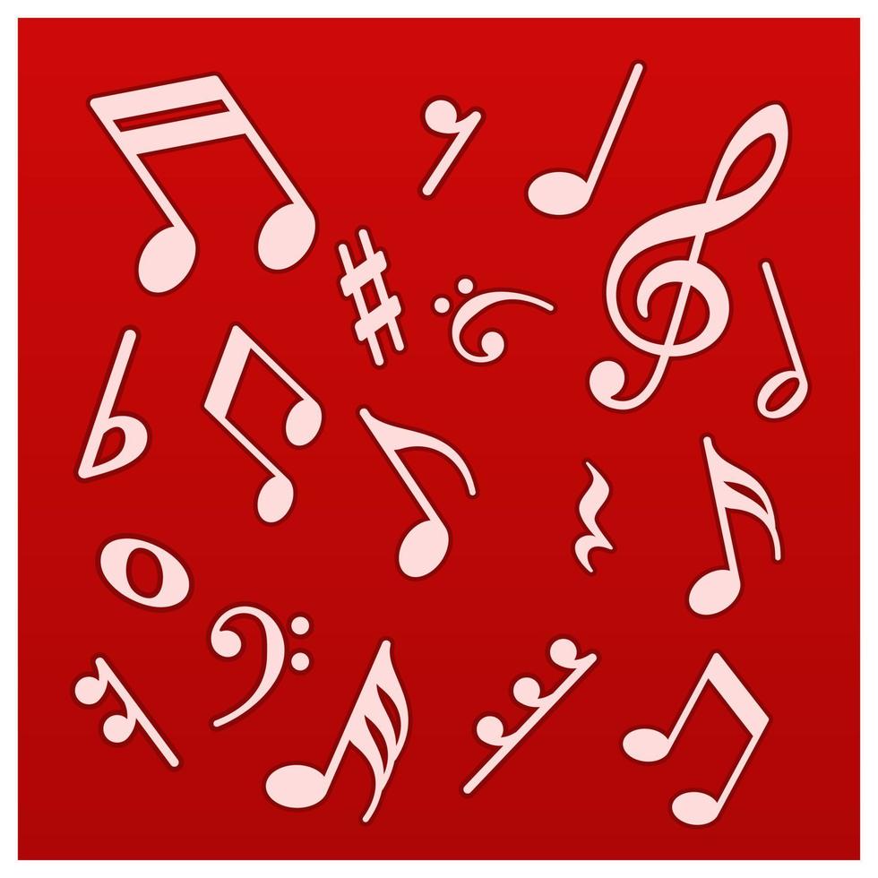 Music note, song, melody or flat vector icon for music apps and websites on red background
