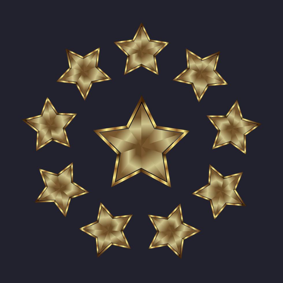 un conjunto de estrellas doradas rodeaba una gran estrella en el centro sobre fondo oscuro, utilizado en nuber un nivel premium y 100 diseño de concepto de garantía de satisfacción. vector