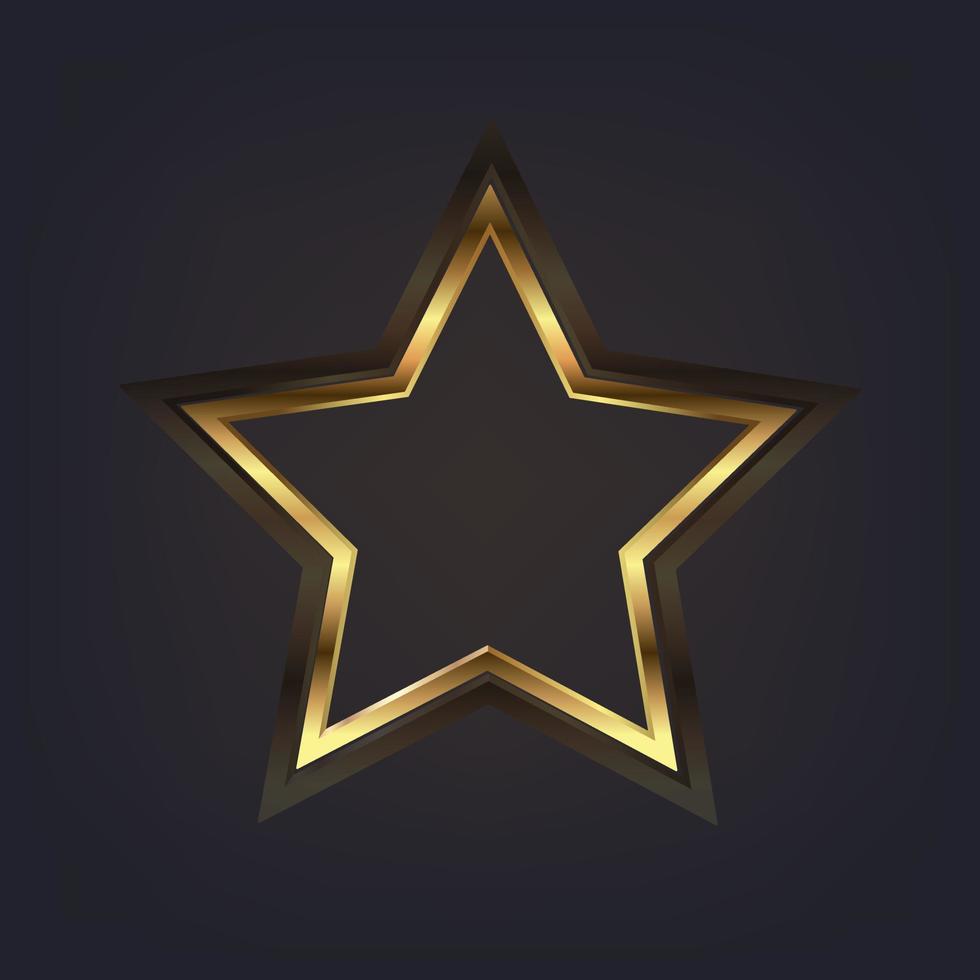 Shining golden star in vector style, gold star icon, symbol, mark and object. Gradient golden star shape on a dark background.