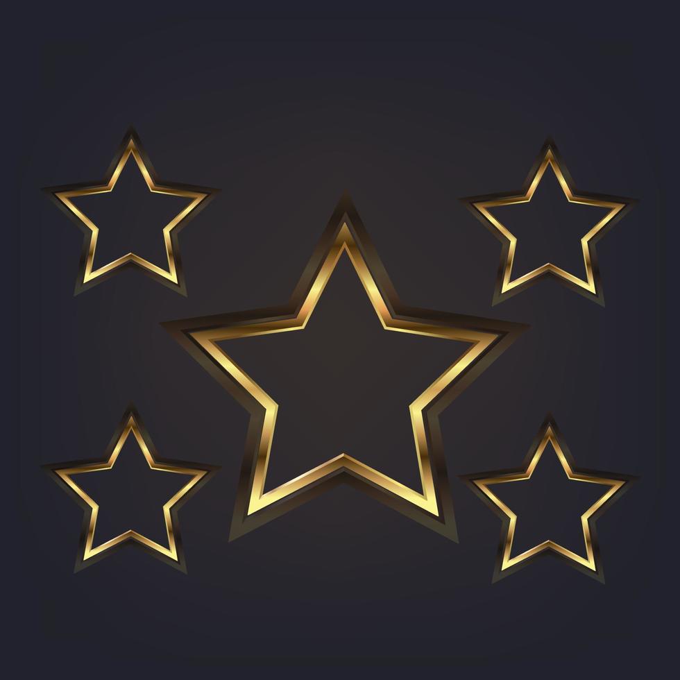 Set of premium stars in vector, illustration style, modern gold stars icon, symbol, mark and object. Gradient gold star shapes on a black background. vector