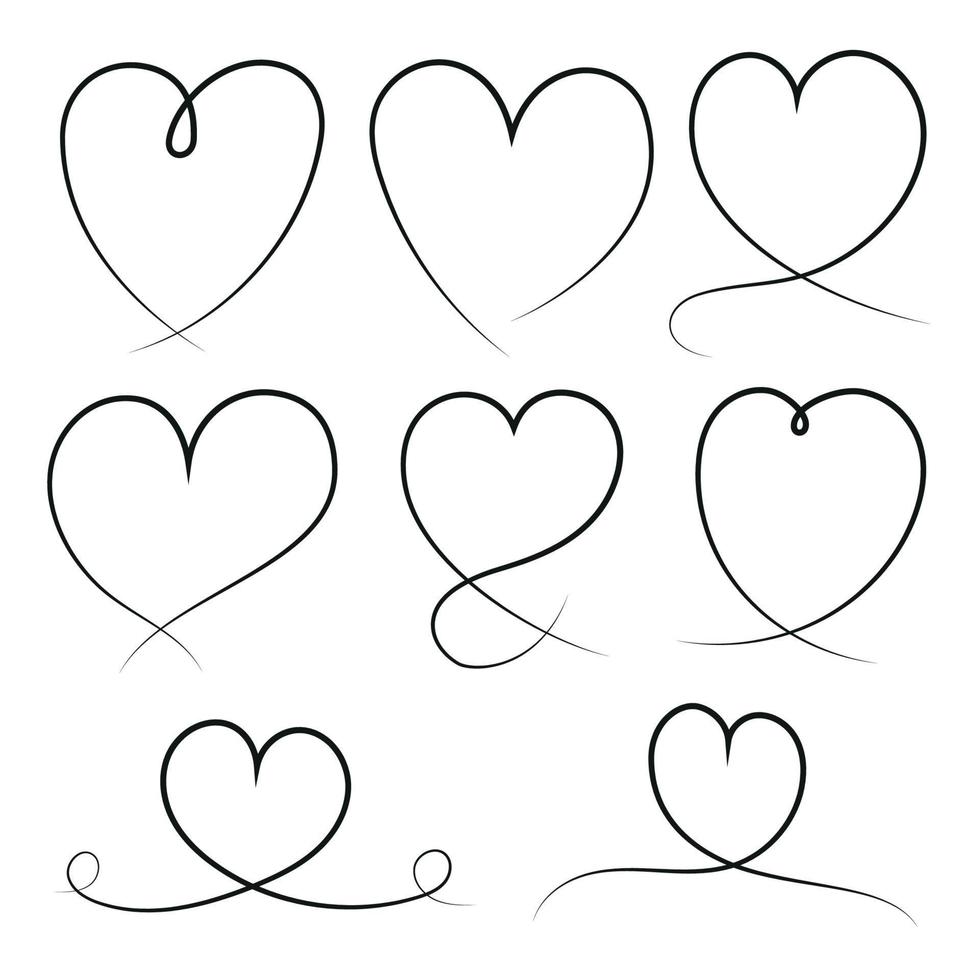 Set Of Black Hand Drawn Loop Hearts vector