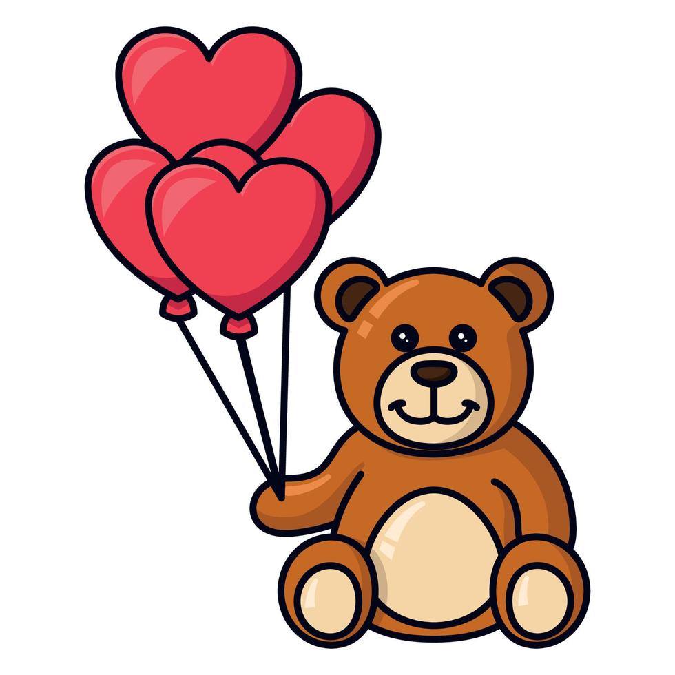 oso teady de dibujos animados con globos de corazón vector