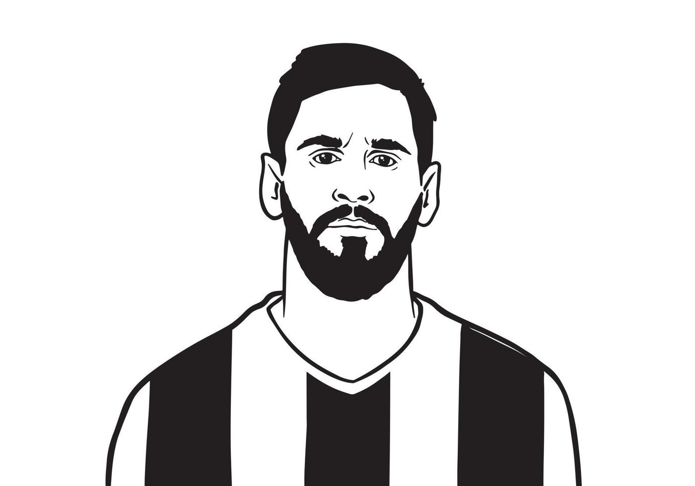 Black and white vector portrait illustration of Argentinean footballer Paris Saint Germain Leo Messi