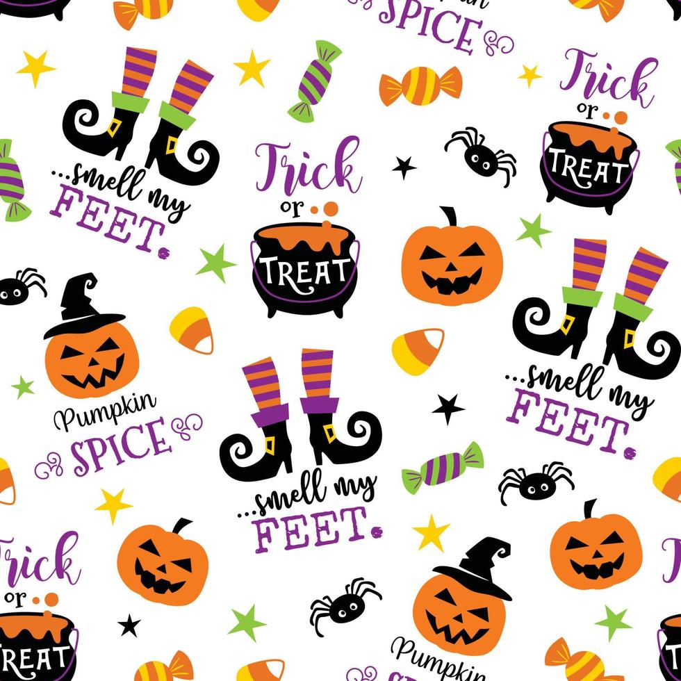 Seamless pattern of Halloween whimsical icons- Halloween Vector Illustration