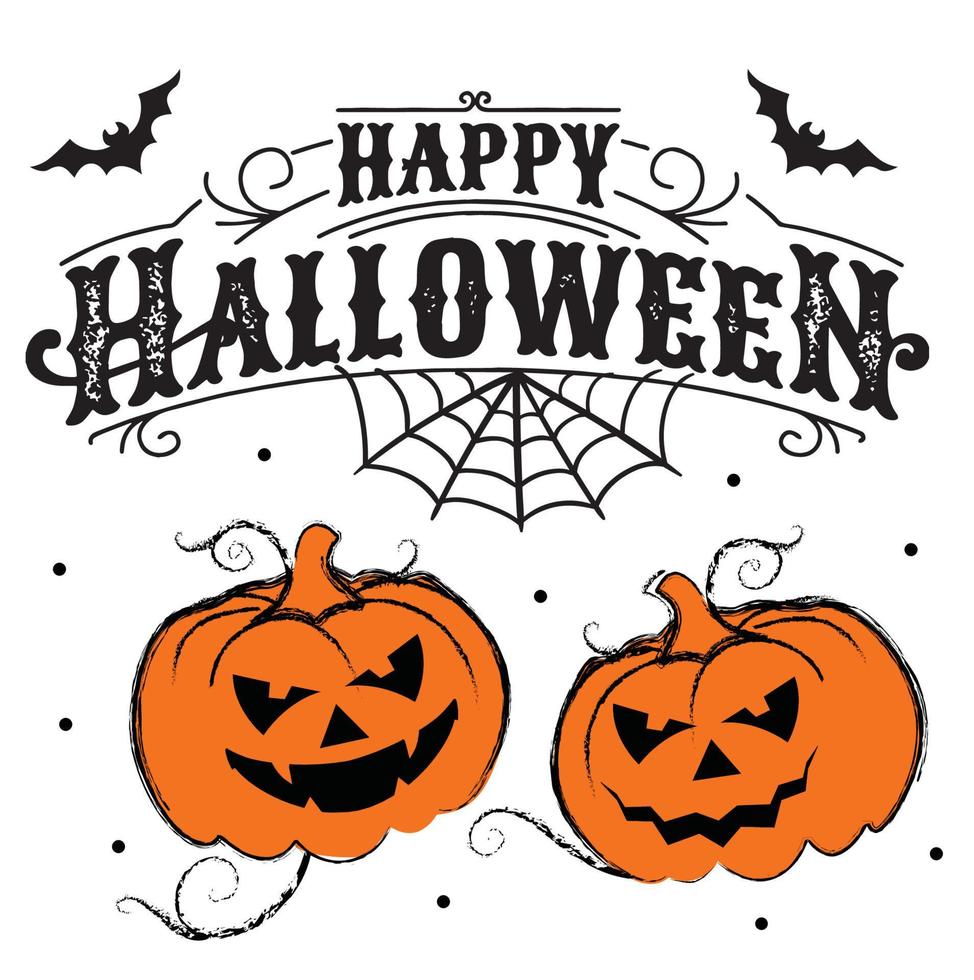 patrón de calabaza vintage de vector de halloween con murciélago y telaraña- ilustración de vector de halloween