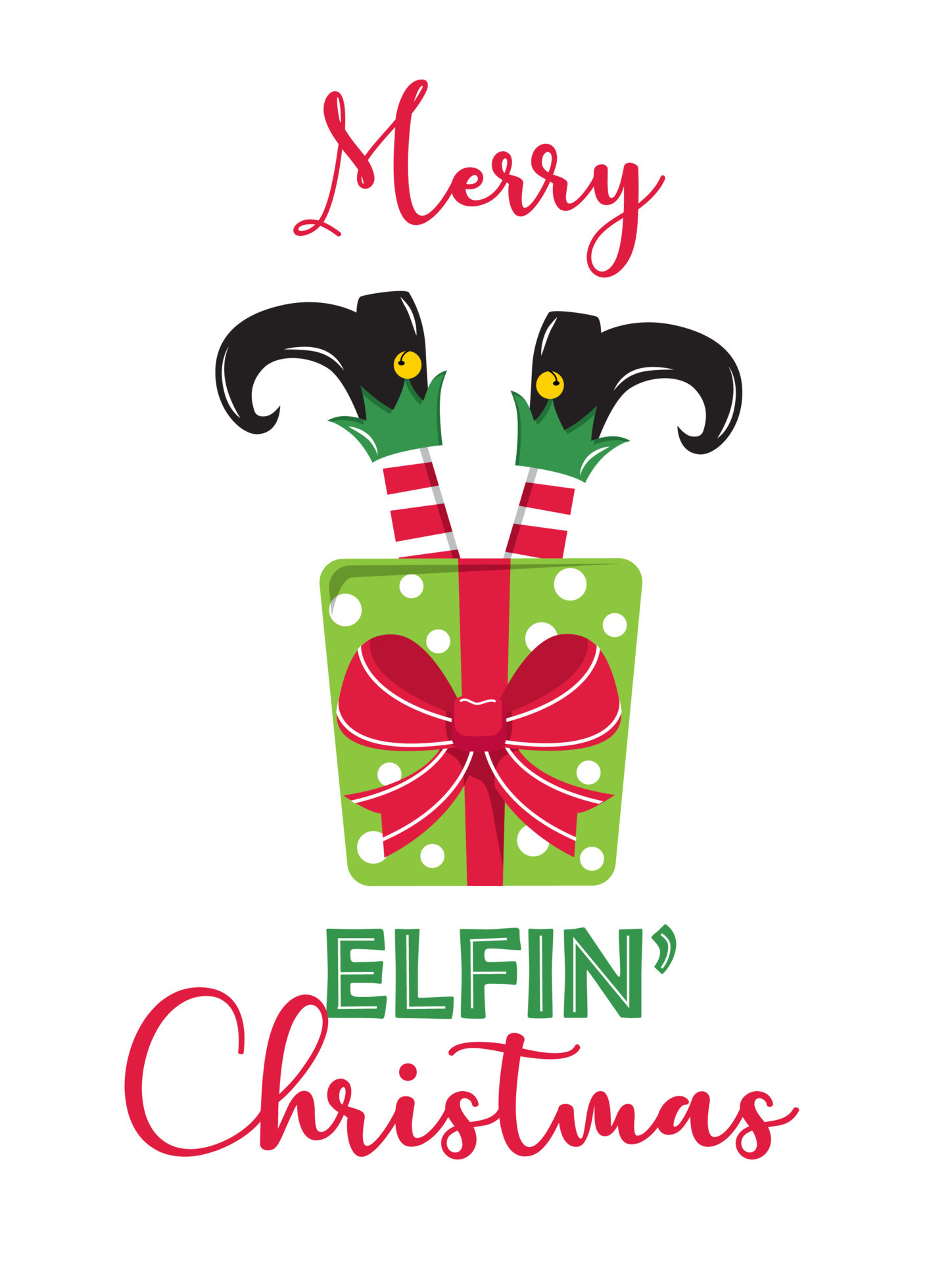 Merry Elfin' Christmas, Elf stuck in present box Christmas vector
