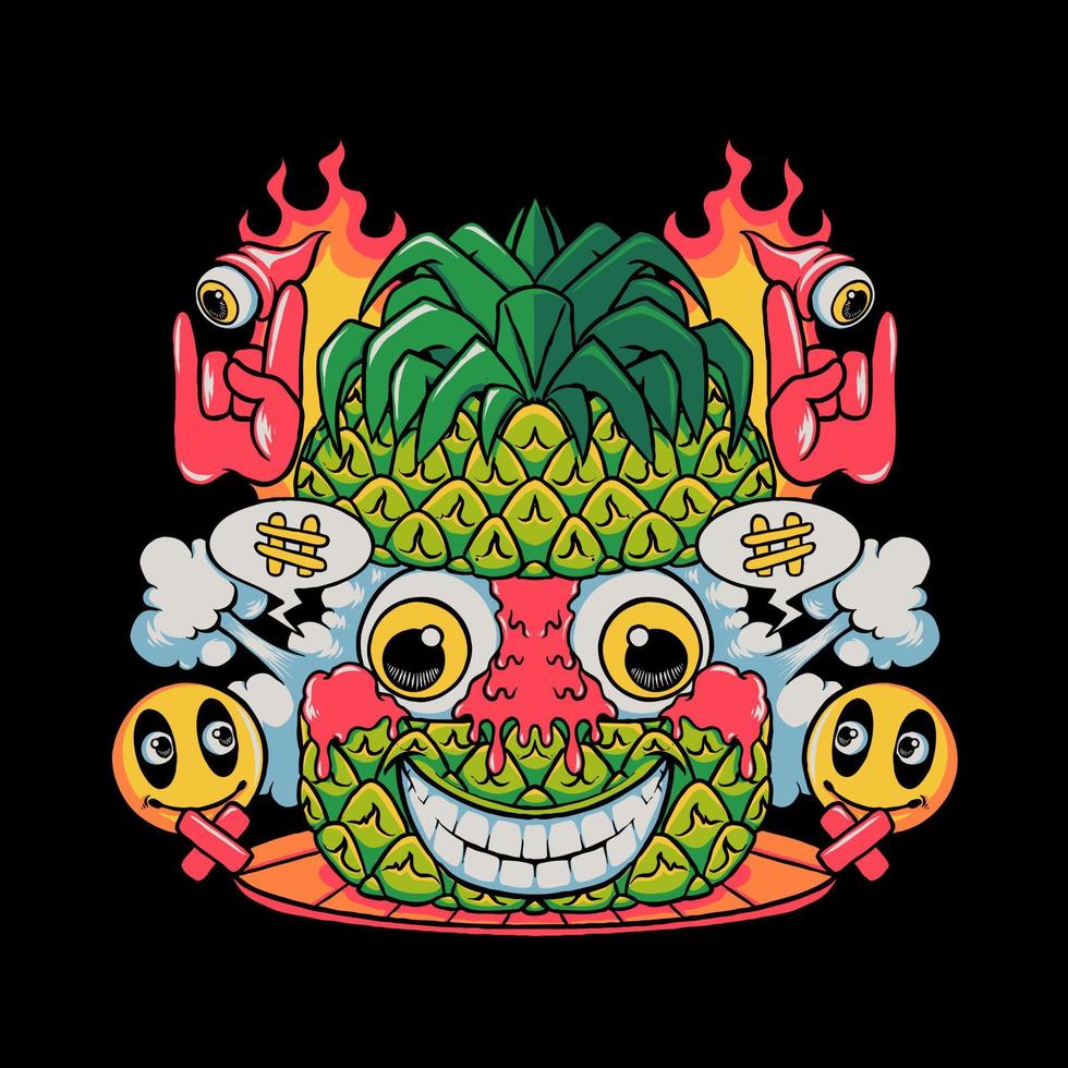 pineapple face print vector illustration