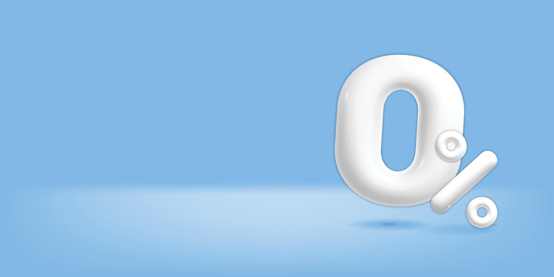 3d vector blue sale discount banner template offer with white zero percent symbol number promotion and advertisement web element design