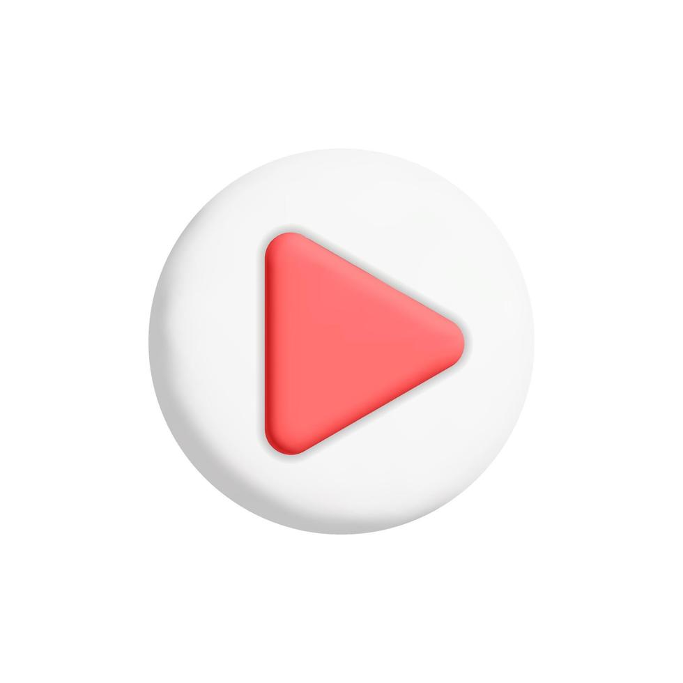 3d vector white round play button icon for app and web page element minimal style ui cartoon render design