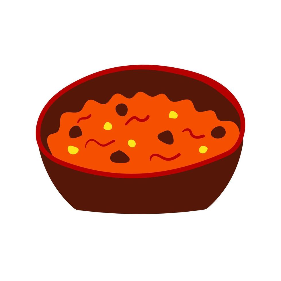 Traditional Mexican dish with meat and beans chili con carne in a bowl. vector