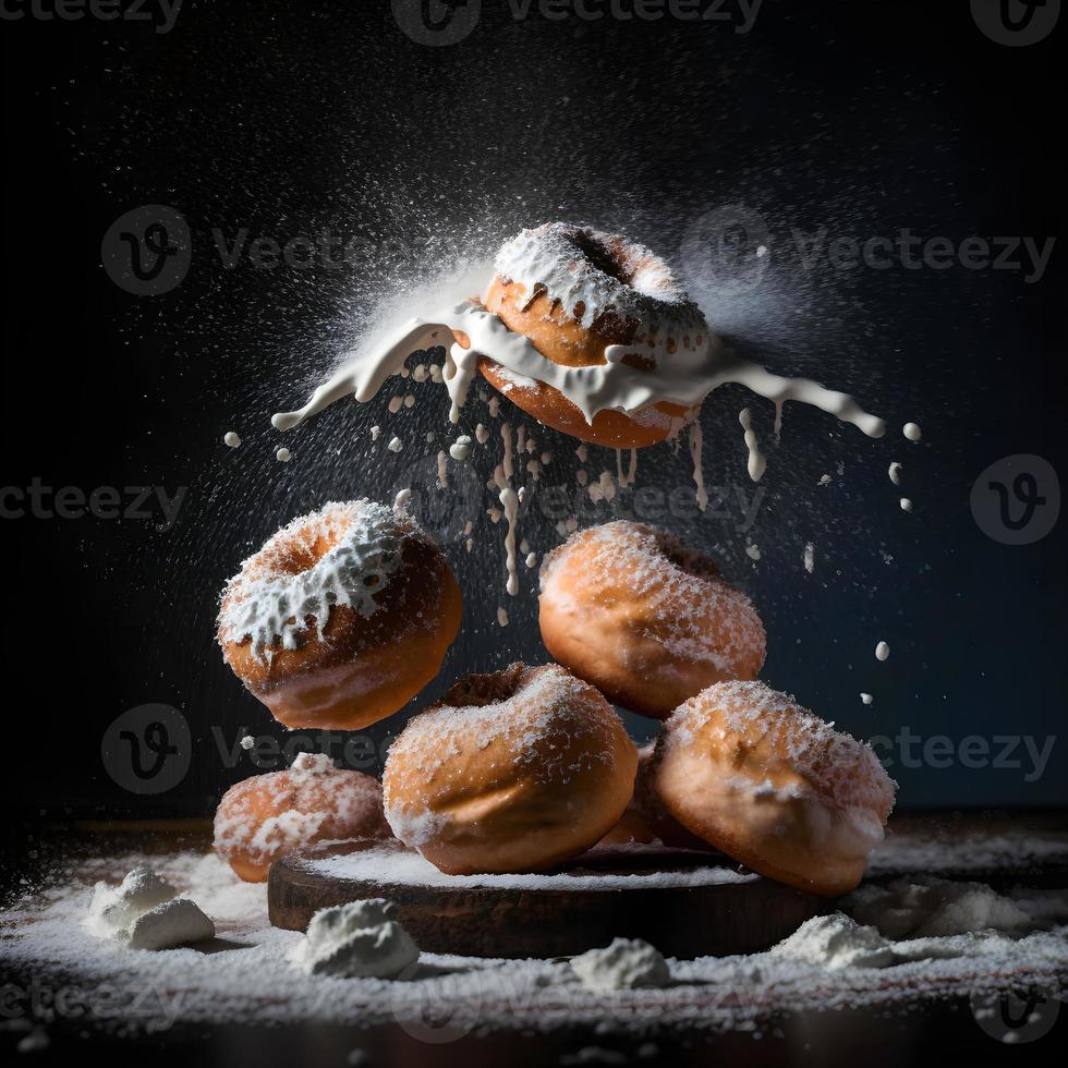 doughnuts on white background, perfect for advertising, packaging, menus, cookbooks. Highlighting texture and details, shot from above, high-res suitable for printing, posters, banners and more photo