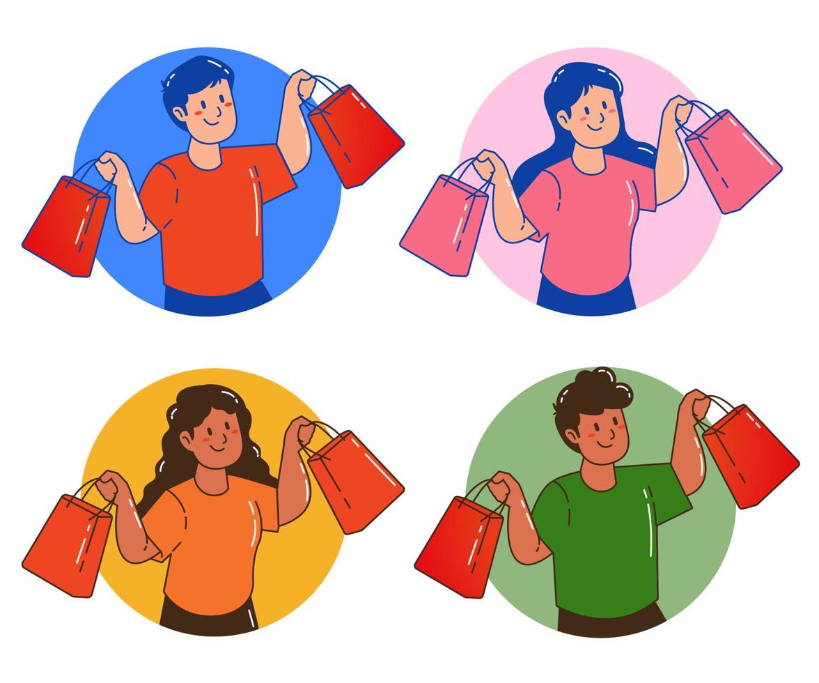 people happy shopping isolated set purchasing vector