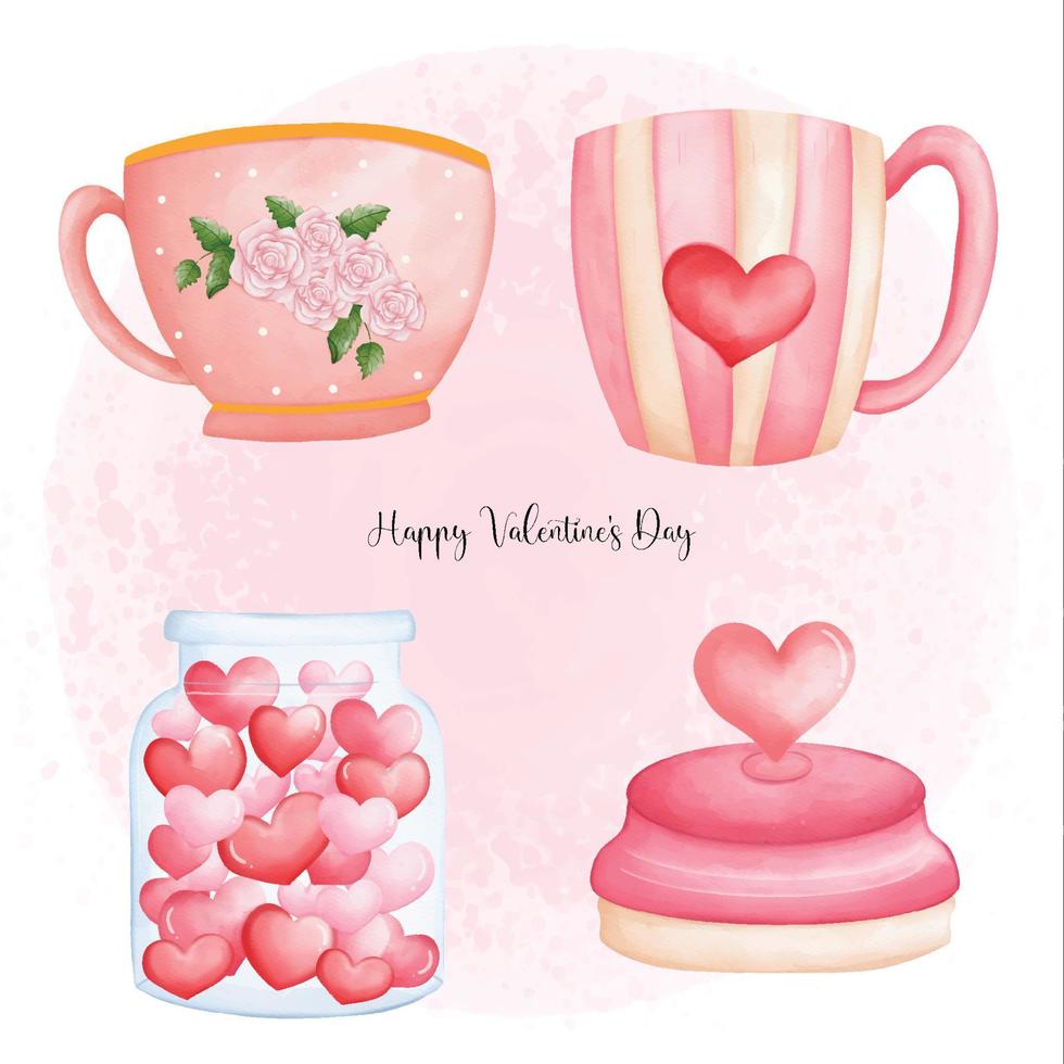 Lovely Watercolor Heart Mug, Valentine's Day Mug, Mug of Love, Valentine Element vector