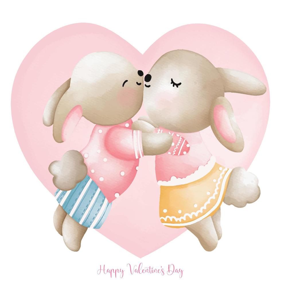 conejo enamorado, conejo besándose juntos, conejo acuarela día de san valentín, conejito de pascua vector