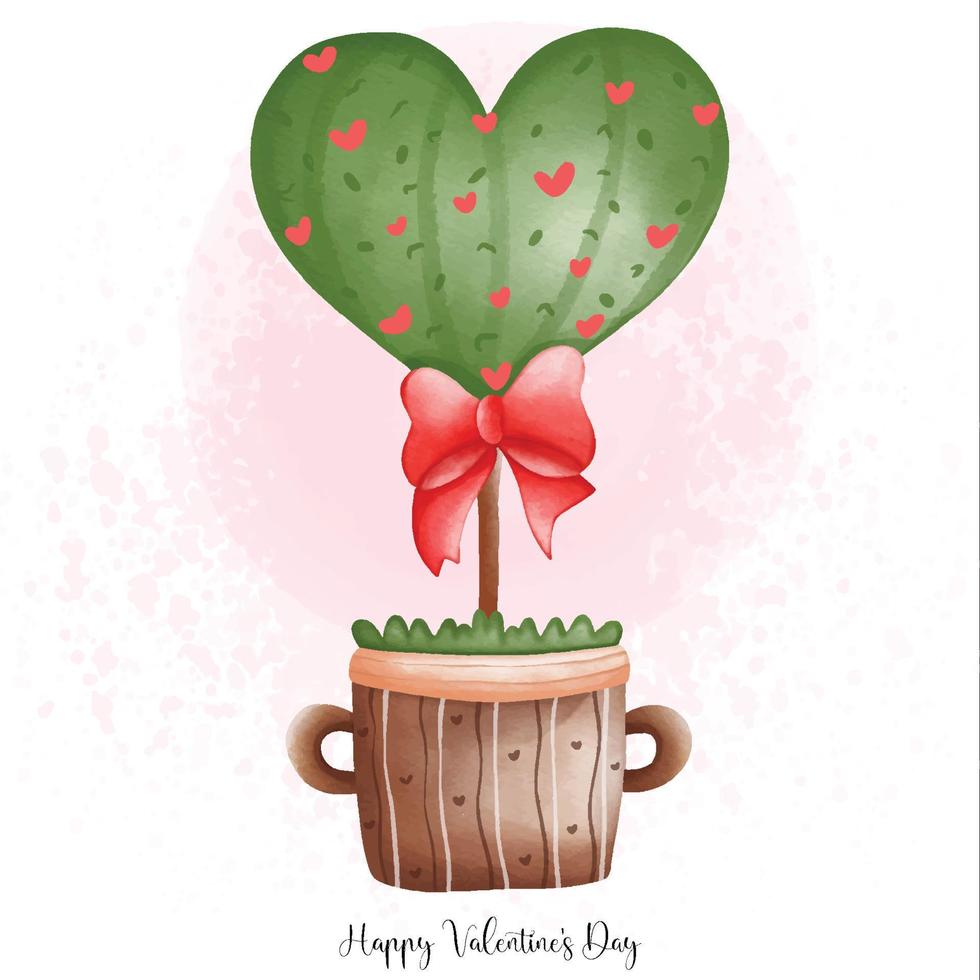 Watercolor cute heart cactus in pot, Cactus of Love, Valentine Element vector