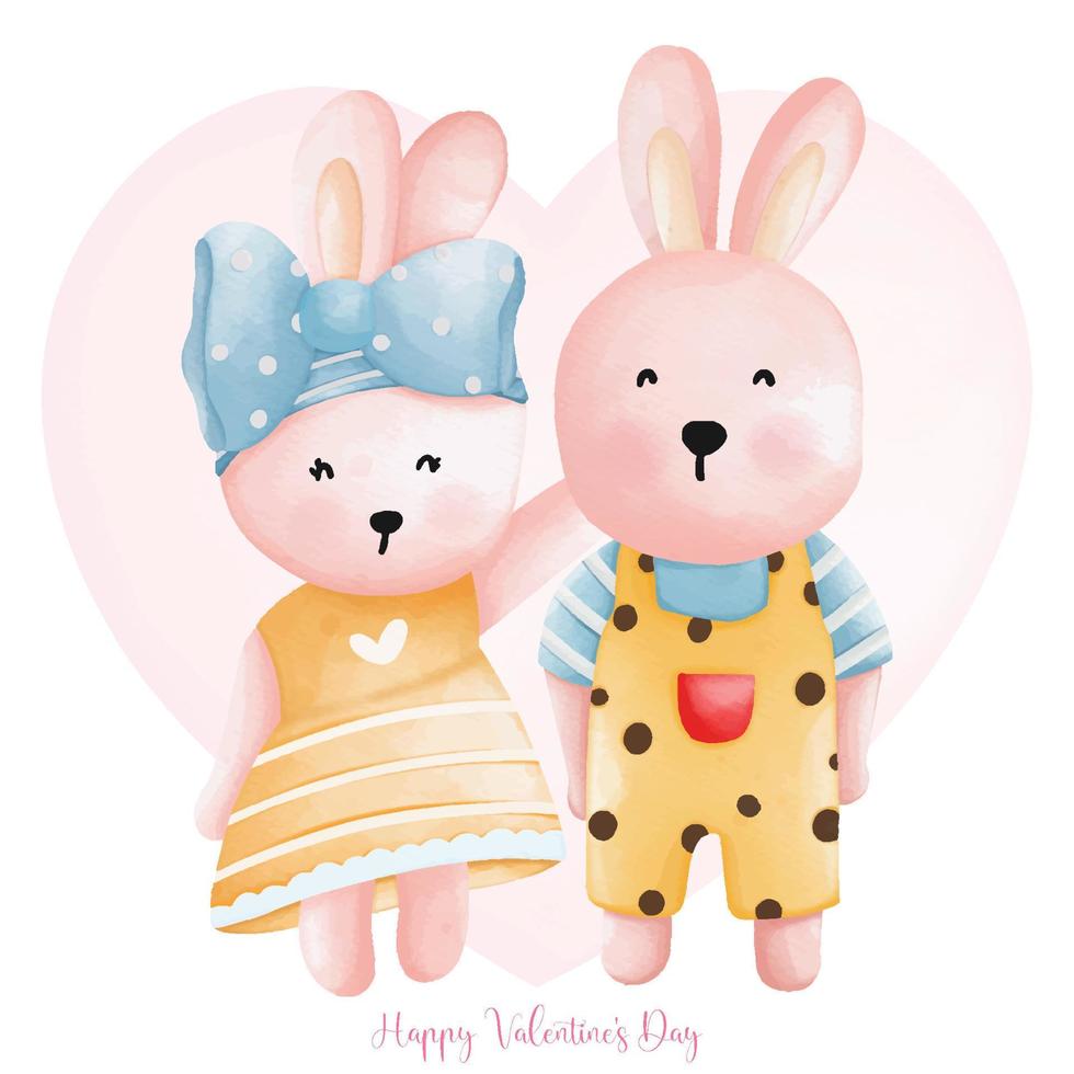 Rabbit in love, Rabbit couple, Watercolor Rabbit Valentine day, Easter Bunny vector