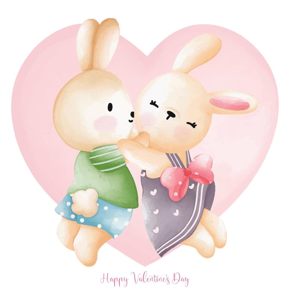 conejo enamorado, abrazo de conejo juntos, día de san valentín de conejo acuarela, conejito de pascua vector