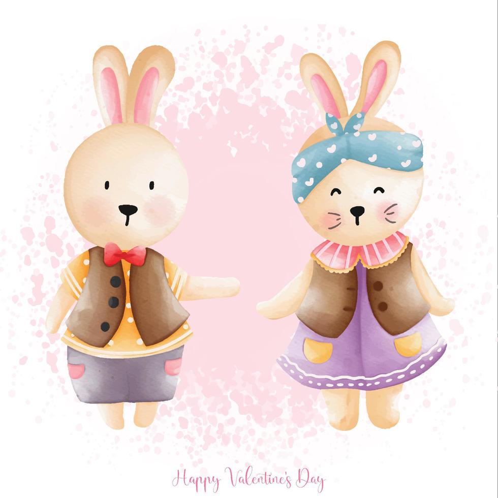 Rabbit in love, Watercolor Rabbit Valentine day, Easter Bunny vector