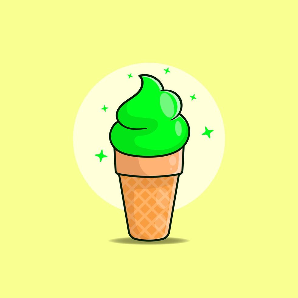 Free vector green ice cream. Ice cream cartoon isolated background.