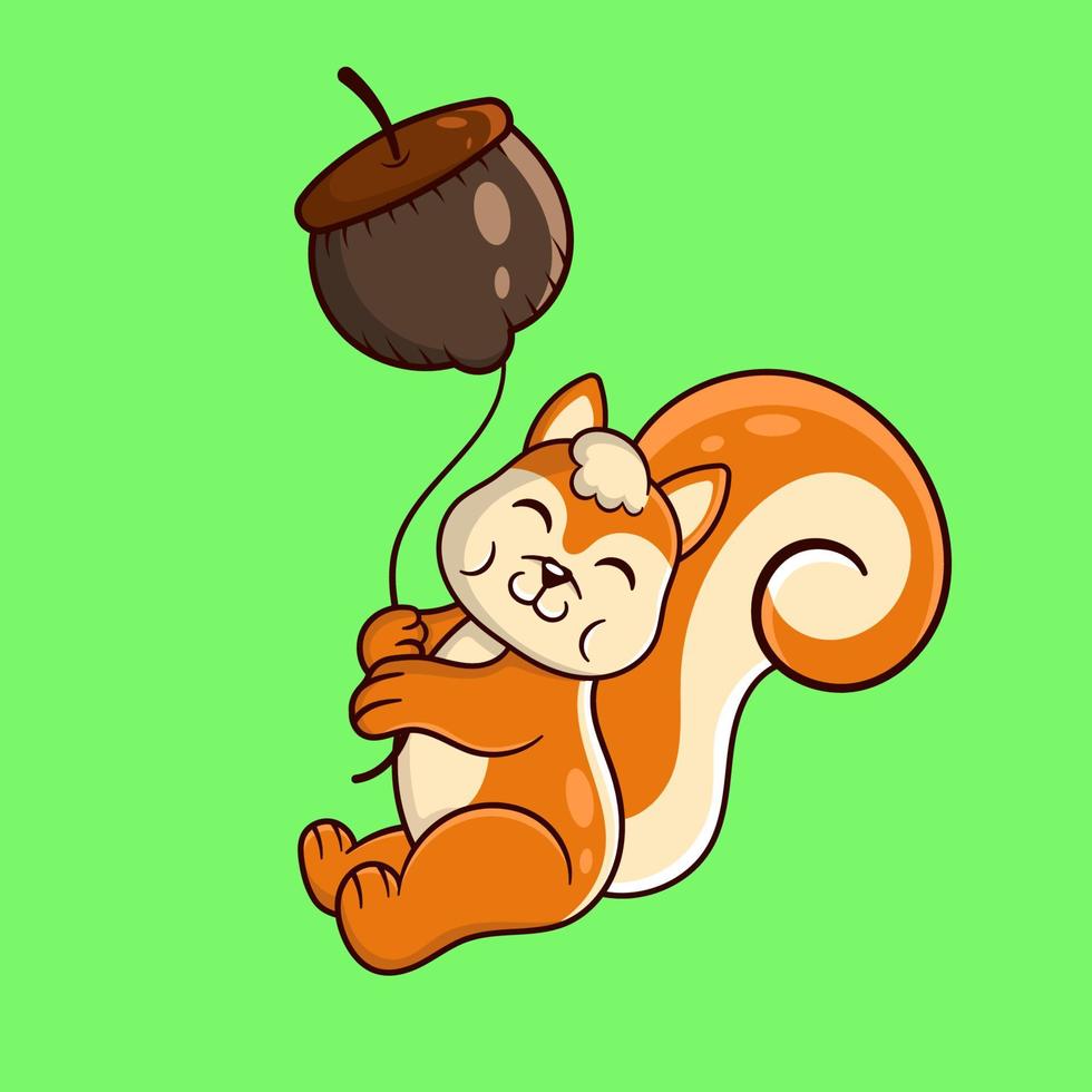 Cute squirrel holding walnut balloon . cartoon animal vector illustration.