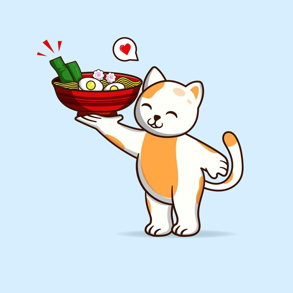 mascota linda del gato que lleva fideos. vector