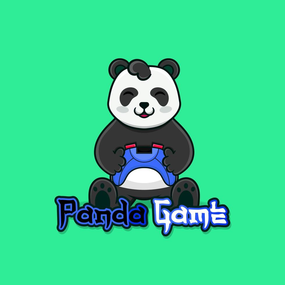 lindo panda con joystick. pandas de juego mascota panda juegos de logotipos vector