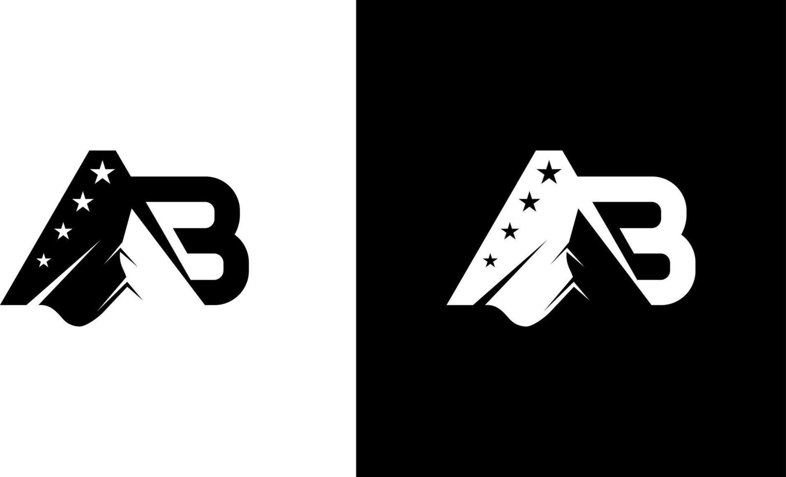 montaña logo monograma ab letra inicial con estrellas icono ilustración estilo diseños plantillas vector