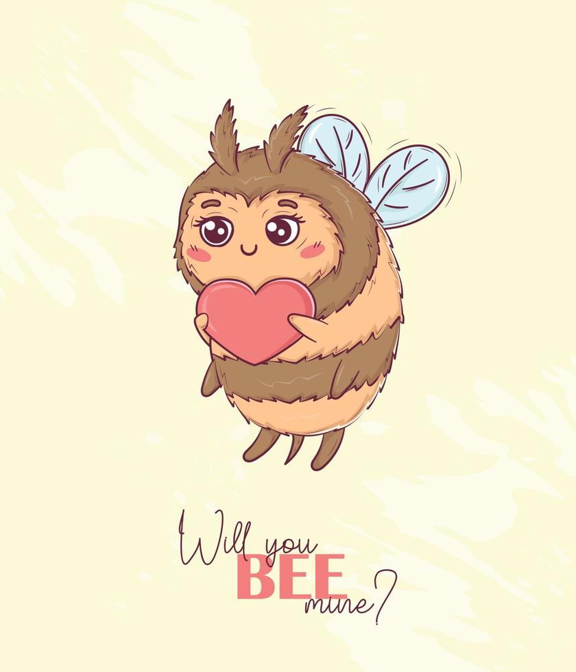 tarjeta de felicitación caricatura linda abeja enamorada del día de san valentín con divertidos dichos con temas de animales, ¿quieres ser mía? vector