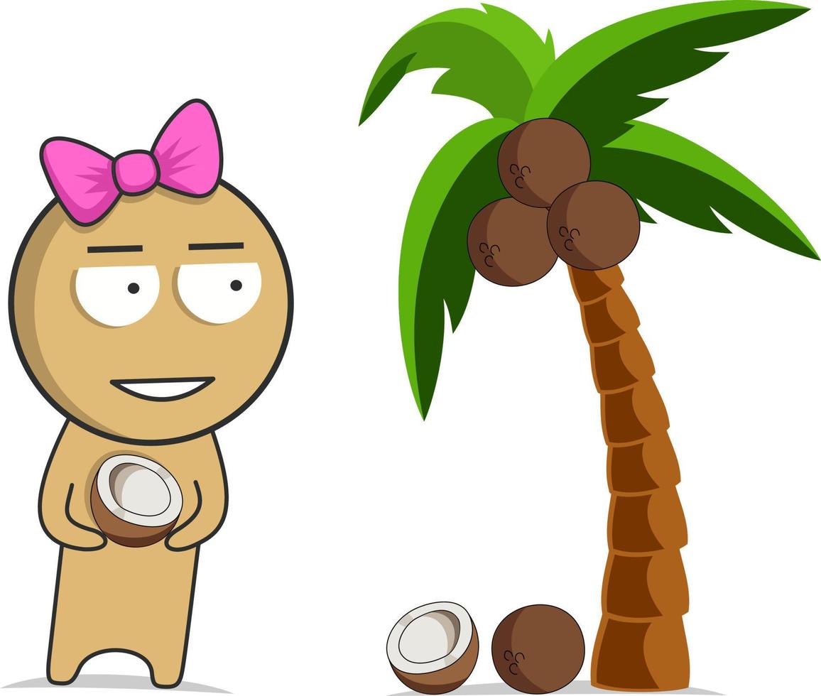 Girl on a desert island under a palm tree with coconuts vector