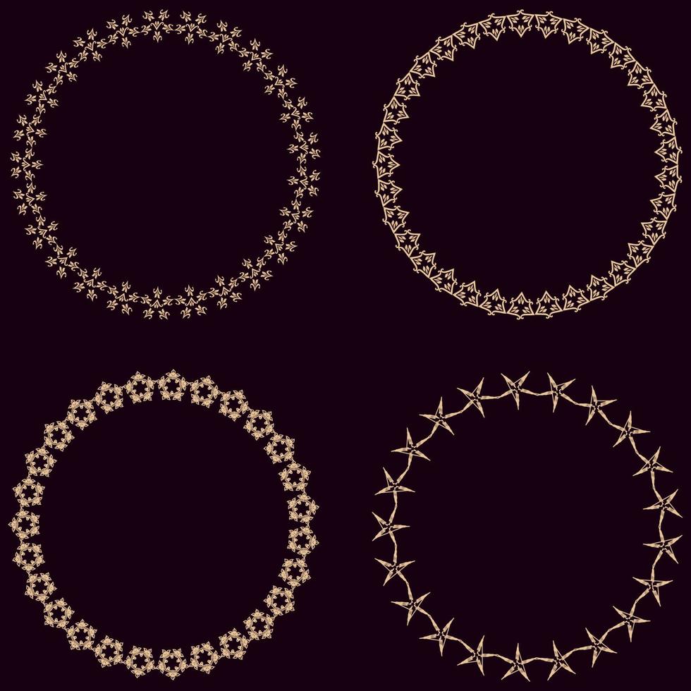 Set of four vector vintage decorative frames. Gold on dark background.