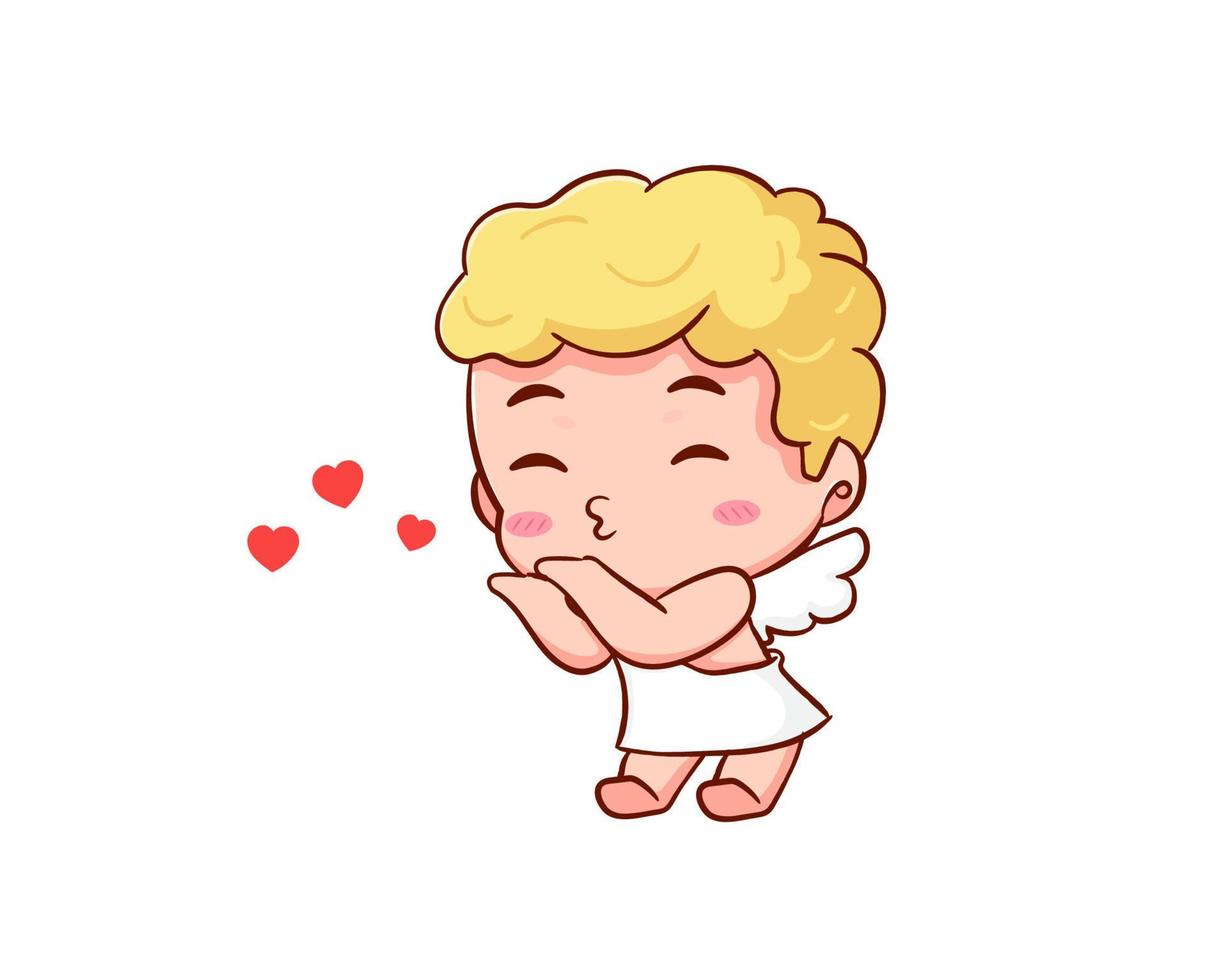 lindo adorable personaje de dibujos animados de Cupido. bebés amur, angelitos o dios eros. diseño de concepto del día de san valentín. adorable ángel enamorado. carácter vectorial kawaii chibi. fondo blanco aislado. vector