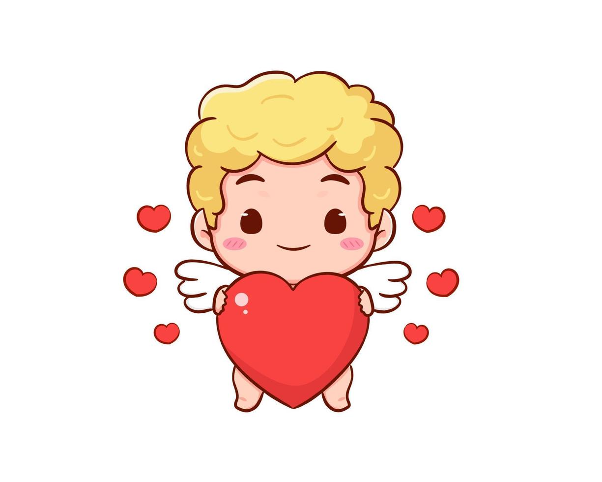 Cute Adorable Cupid cartoon character. Amur babies, little angels or god eros. Valentines day concept design. Adorable angel in love. Kawaii chibi vector character. Isolated white background.