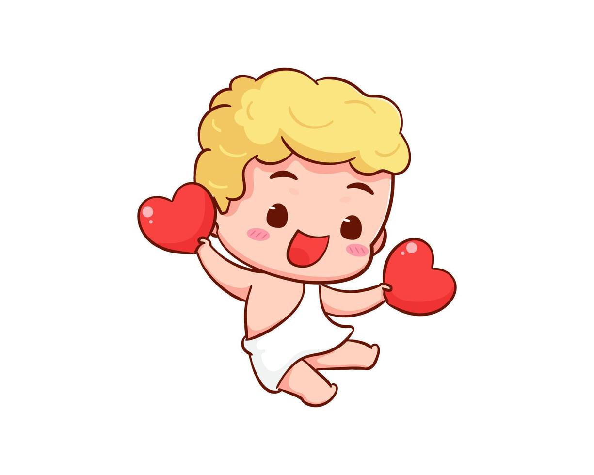 lindo adorable personaje de dibujos animados de Cupido. bebés amur, angelitos o dios eros. diseño de concepto del día de san valentín. adorable ángel enamorado. carácter vectorial kawaii chibi. fondo blanco aislado. vector