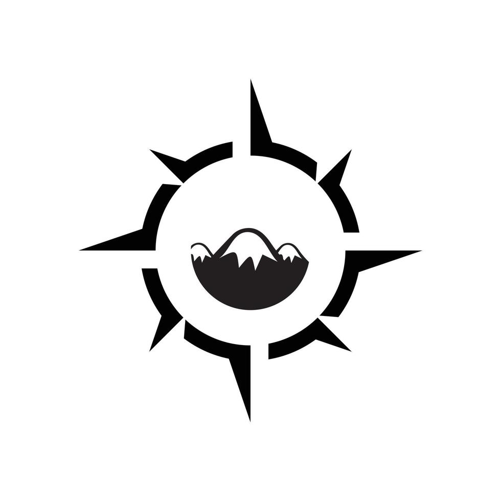 compass and mountain combination vector logo icon.