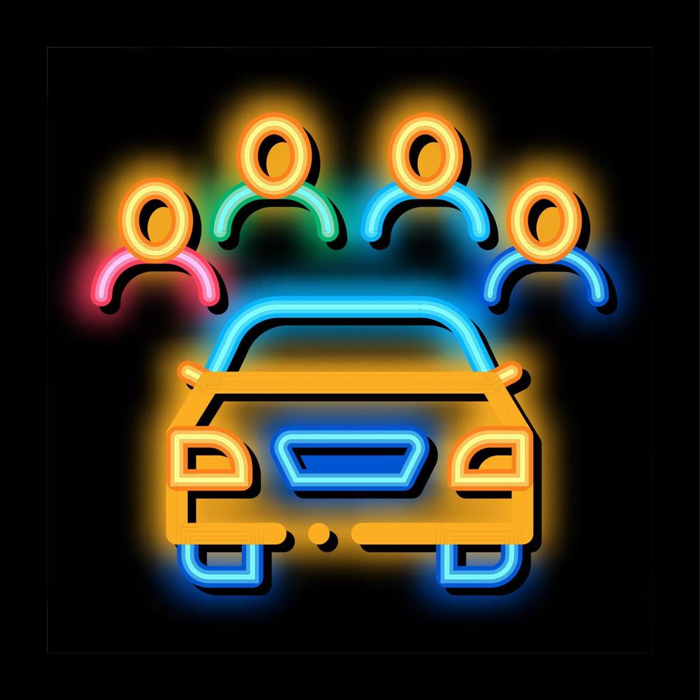 inspection of machine by group of people neon glow icon illustration vector