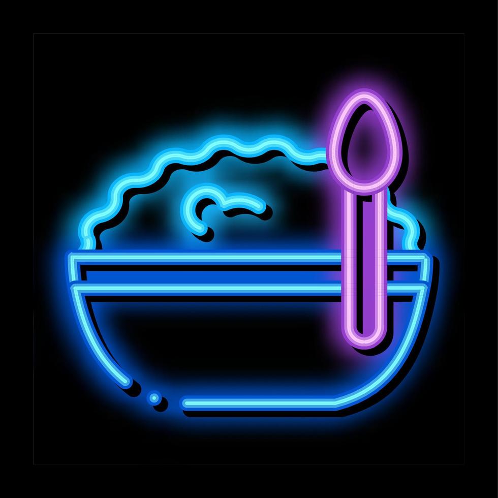 bowl of cottage cheese and spoon neon glow icon illustration vector