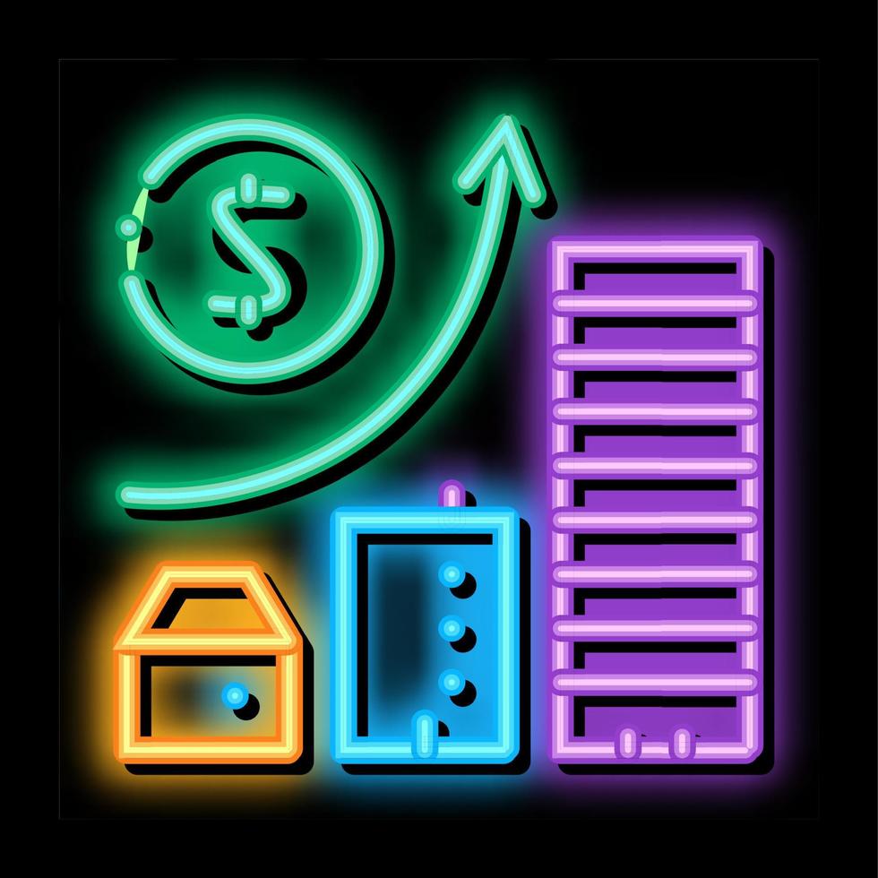 monetary construction gradual residential buildings neon glow icon illustration vector