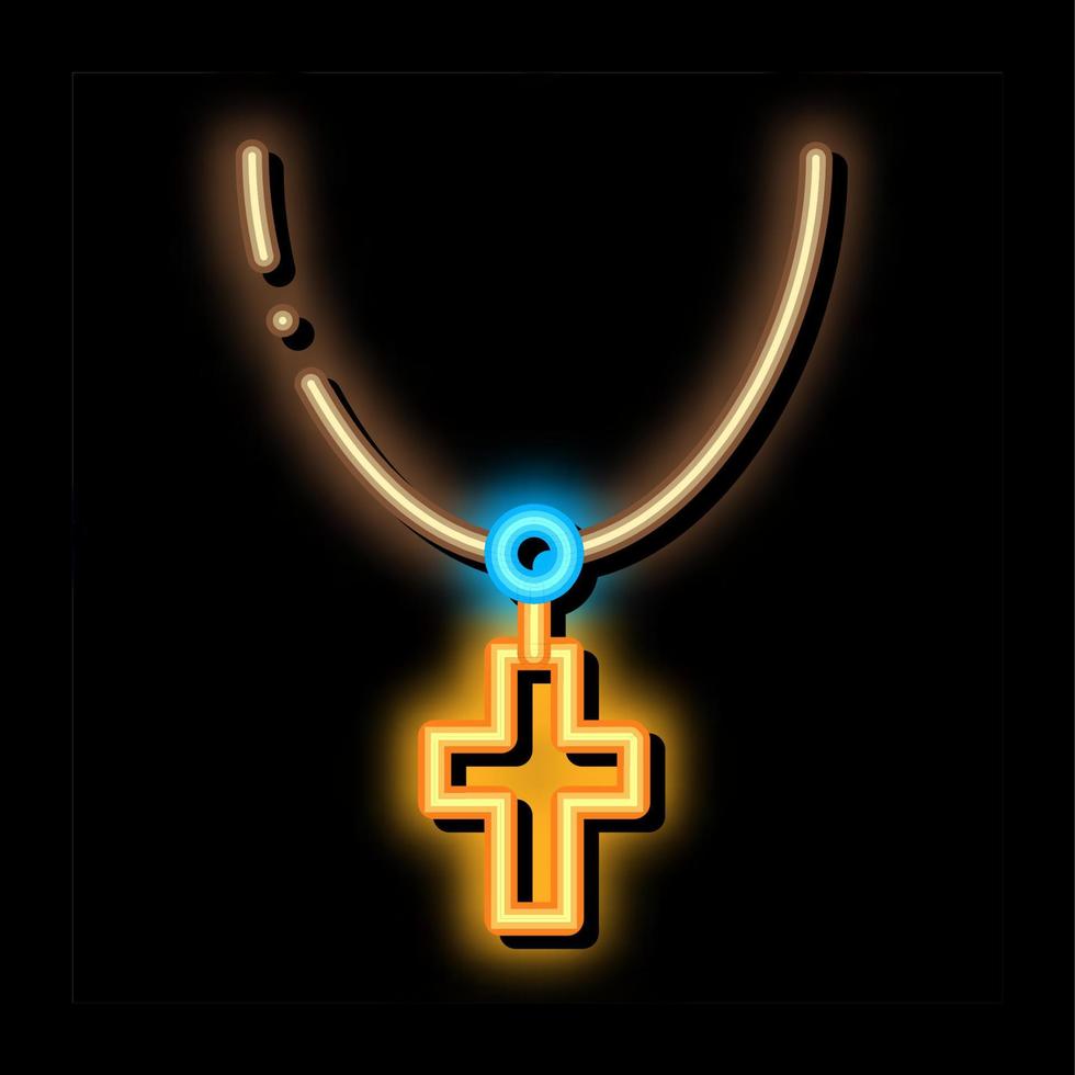 cruz cristiana en el cuello ilustración de icono de brillo de neón vector