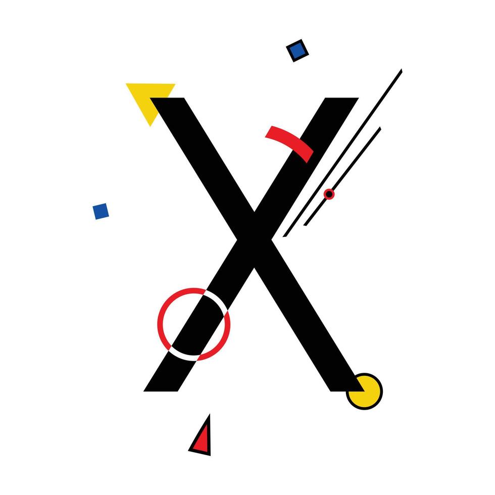 letra mayúscula x compuesta de formas geométricas simples, en estilo suprematismo vector