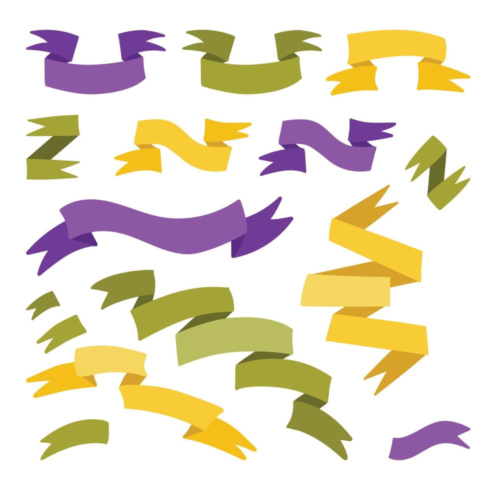 Ribbon set. Green, yellow and purple ribbons. Ideal for illustrations, design and decoration vector