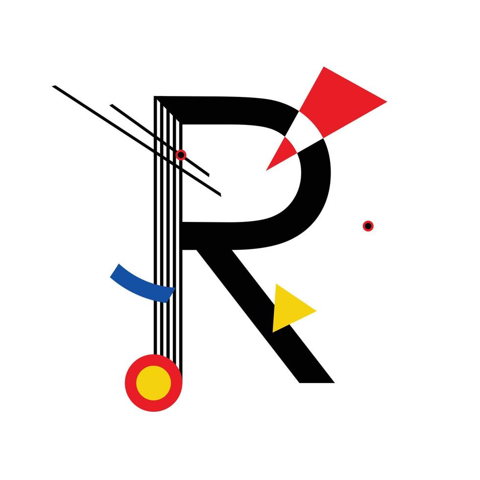 Capital letter R made up of simple geometric shapes, in Suprematism style vector
