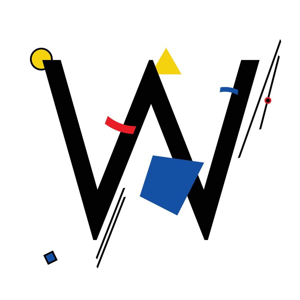 Capital letter W made up of simple geometric shapes, in Suprematism style vector