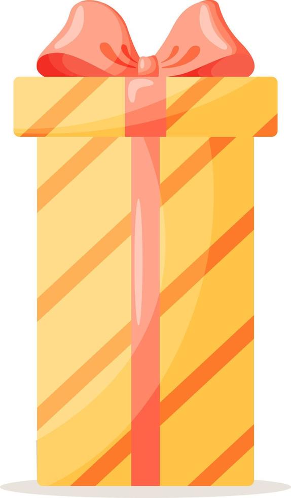 Color icon of a gift box wrapped in a ribbon with a bow. Vector flat graphic cartoon illustration design. A simple image of a closed box.