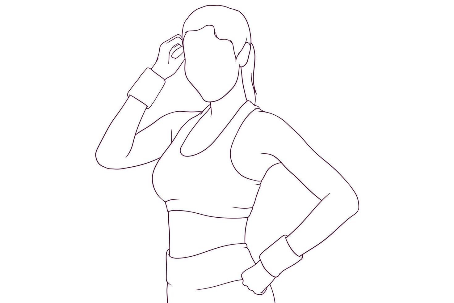 beautiful girl in fitness clothes hand drawn style vector illustration