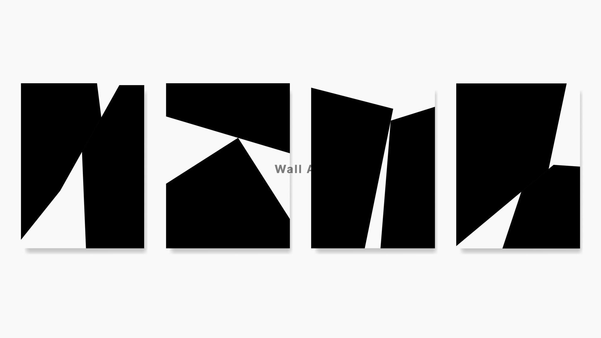 Minimalist set of wall art vector black and white. Abstract wall art