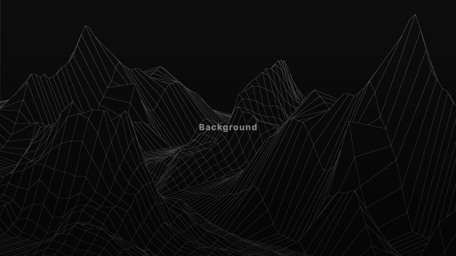 Mountain valley surface contour. Black and white vector grid structure design and white contour line template for poster, banner, presentation, advertisement, and flyer, isolated on black background.