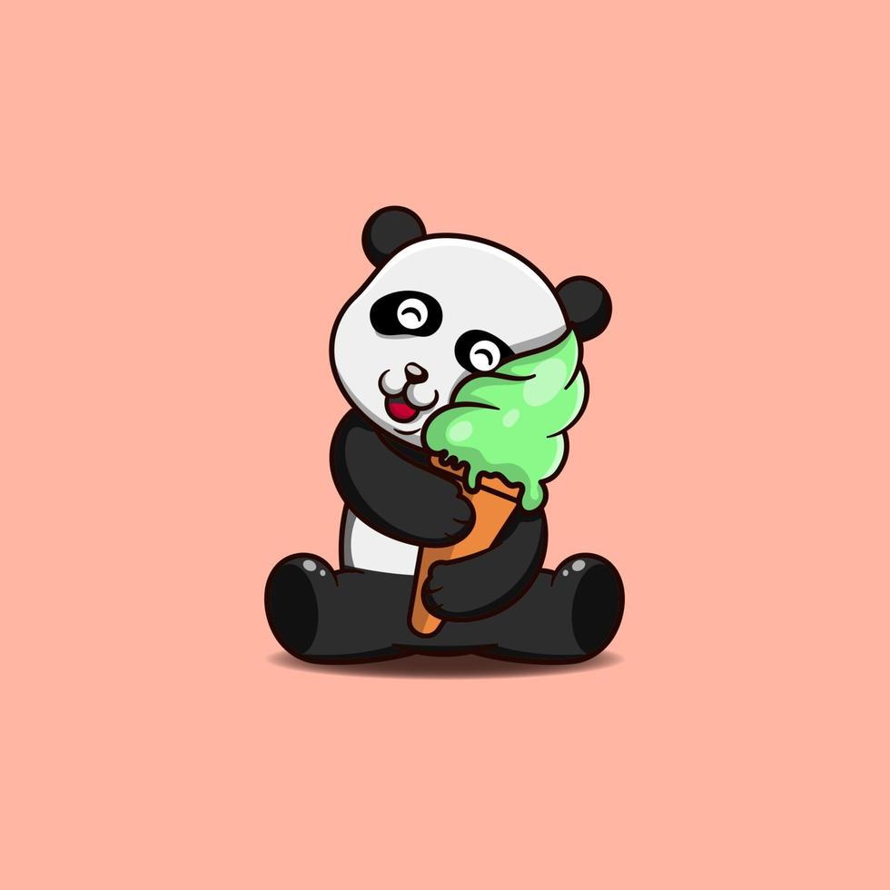 cute panda hugging ice cream. vector