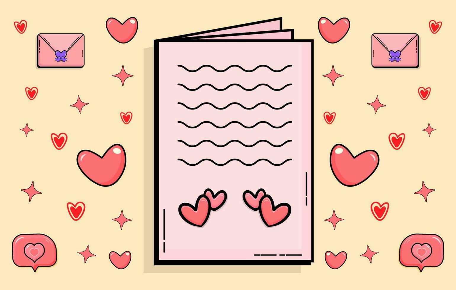 ilustración de vector de carta de amor gratis, elementos de diseño para cuaderno, diario