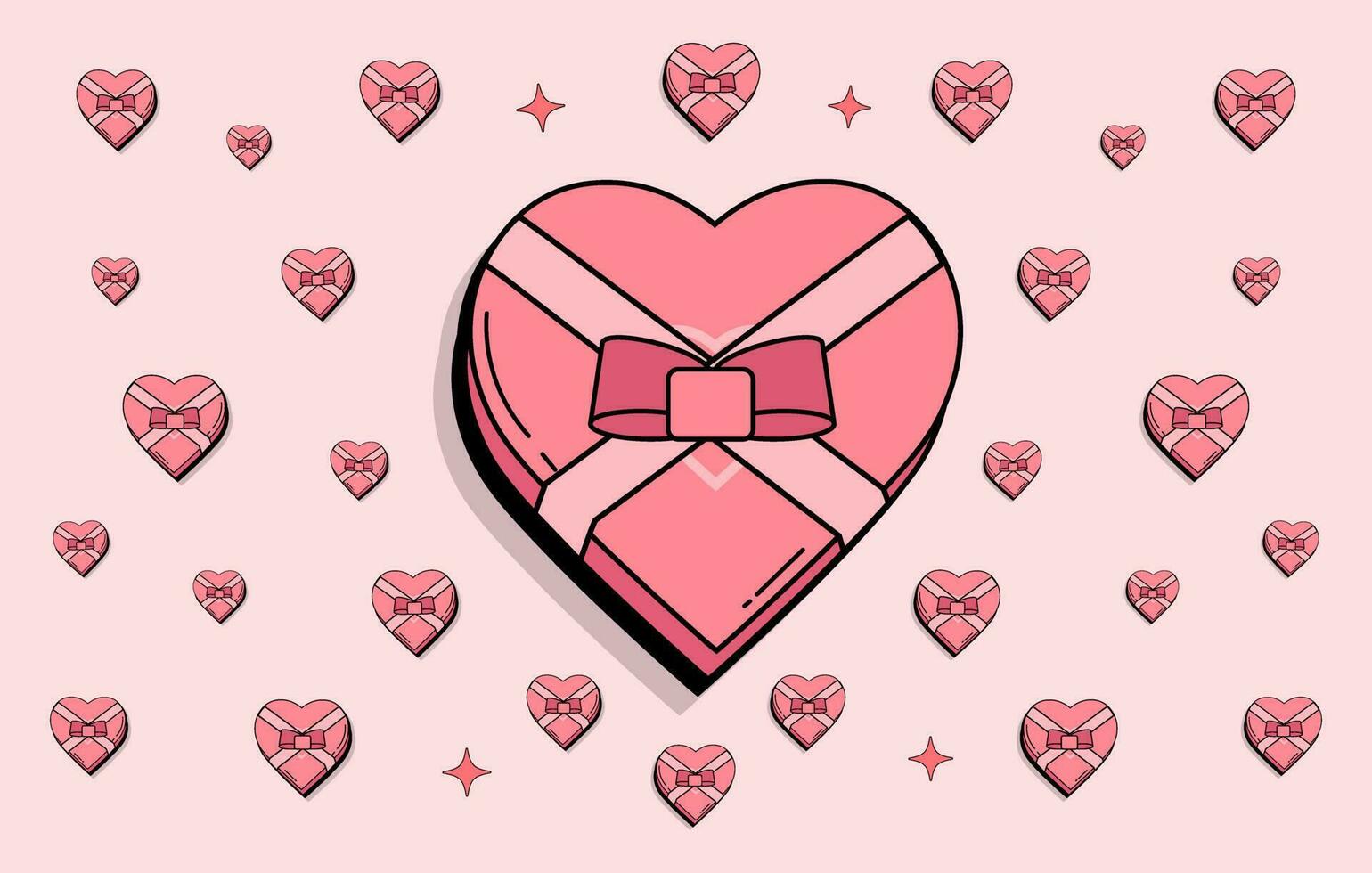 Valentine heart shaped chocolate box vector illustration, doodle love vector