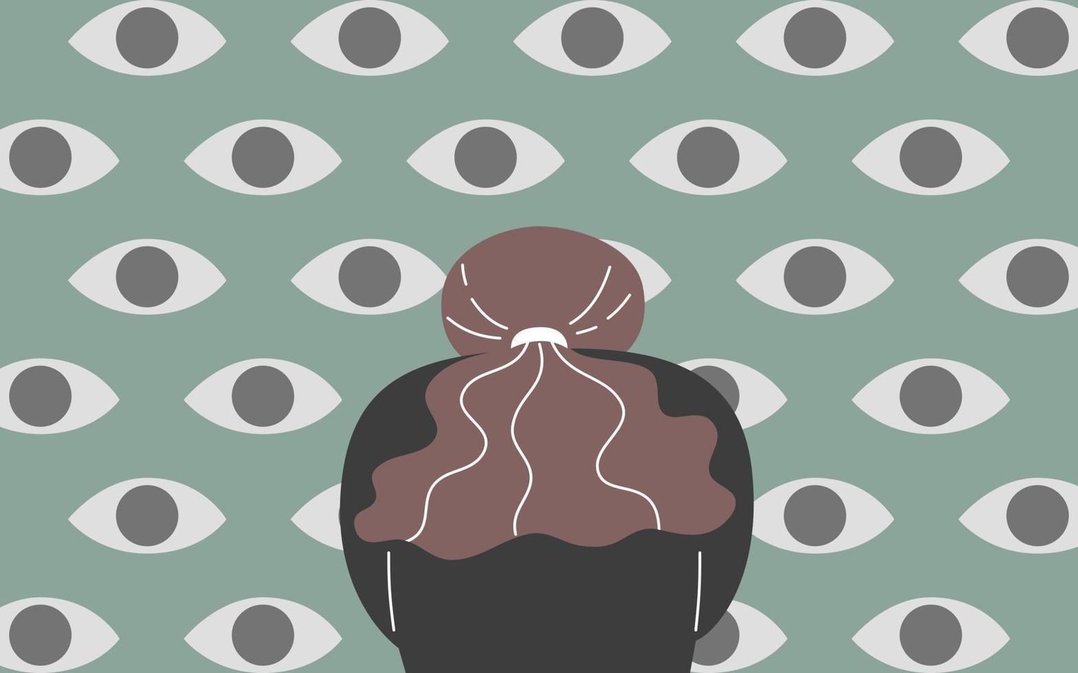 Humble woman with human eyes on backgrond, flat vector illustrations.